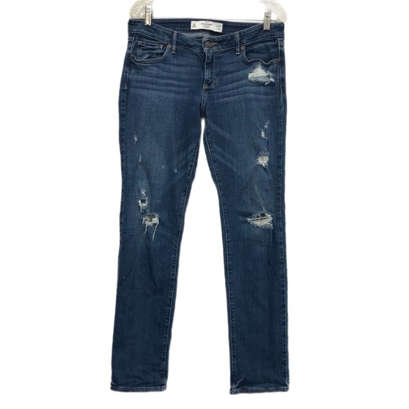 Abercrombie & Fitch Denim - ABERCROMBIE FITCH Skinny Jeans Women's 32x30.5 (29X33) Distressed Dark Wash